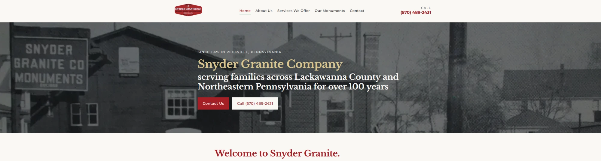 Granite company website homepage