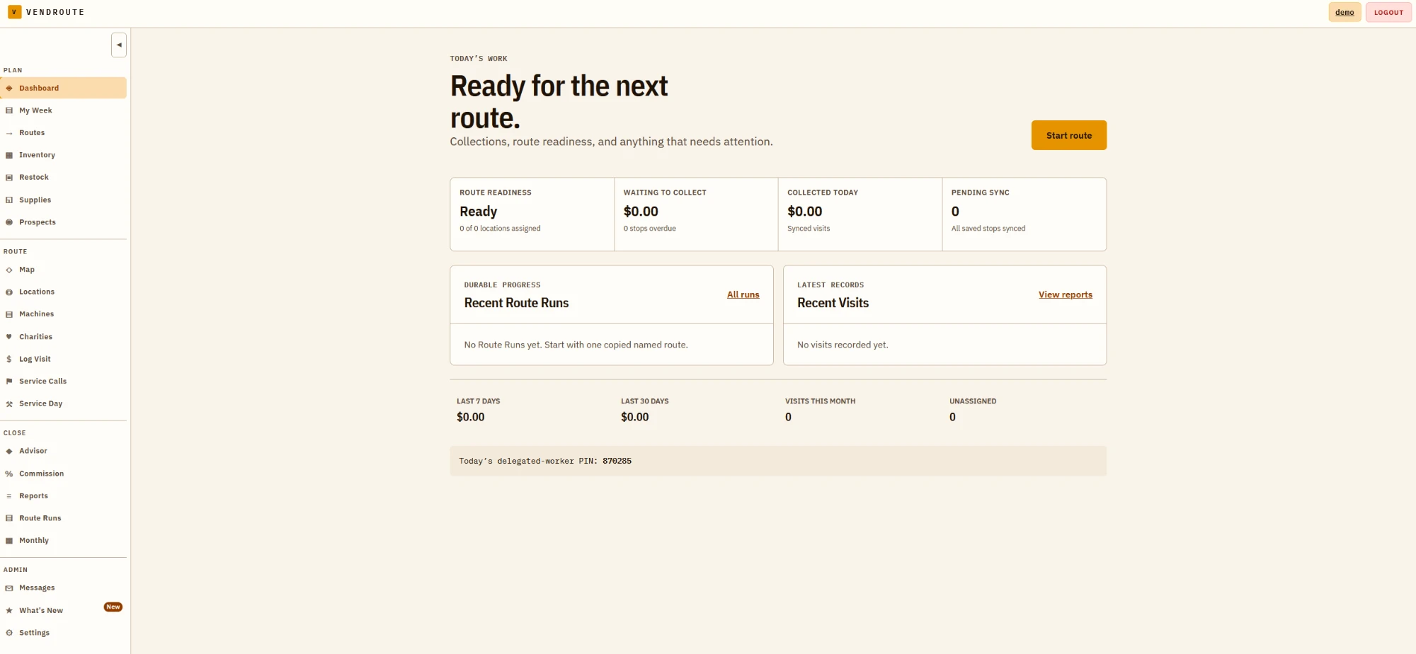 VendRoute dashboard